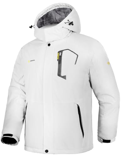GEMYSE Chaqueta de Esquí Impermeable de Montaña para Hombre Abrigo de Invierno de Lana Antiviento con Capucha (Blanco 01,2XL)