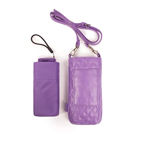 VOGUE Paraguas micromini plegable mujer elegante, fino y ultra ligero. Con bolsito smartphone. Ideal para regalo. Sistema Anti-viento (Wind Proof), Protección Solar UV. Apertura manual. (Lila)