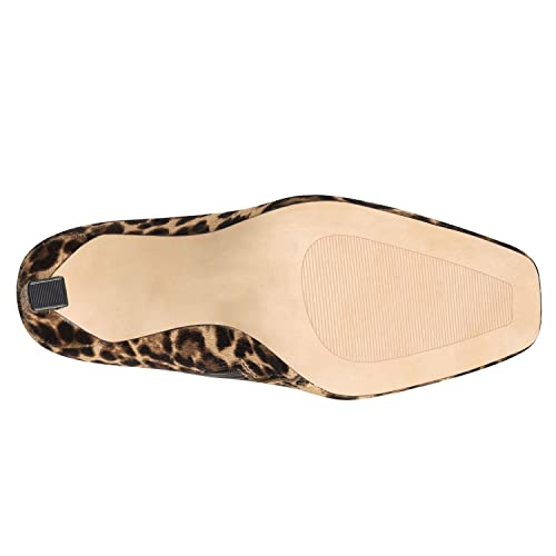 Women Sexy Animal Print Stilettos Booties, Square Closed Toe High Heel Ankle Boots, Elegant Leopard Side Zipper Short Boots, Mid Calf Vintage Party Shoes for Ladies, Full Size 4-16 M US3