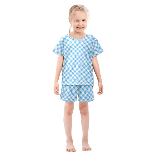 UMIRIKO Blue Buffalo Check Plaid Summer Short Sleeve Pajamas Sleepwear PJ Set B0403544