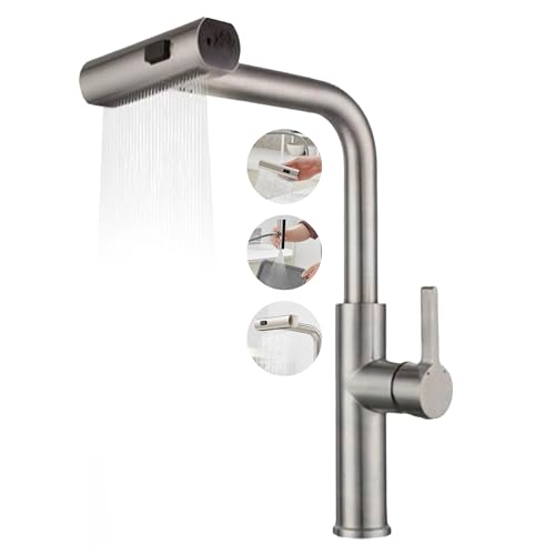 Soft Inox - Kitchen Faucet with Pull Down Sprayer - Brushed Nickel - Single Handle - Dual Function 360° Rotating - Modern Design Kitchen Sink Faucet - Easy Install