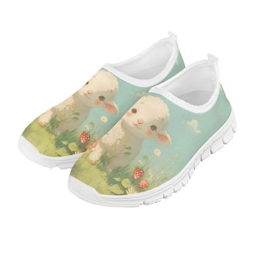 Ctsgobvahy Lamb and Strawberries Kids' Uniform Low-Top Shoes, Children's Slip On Lightweight Sports Shoes, Children's White Sole Leisure Boat Shoes Suitable for School Outdoor Home
