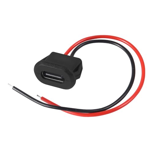 XIITIA 8pcs Type-C Female Chassis Waterproof 2P Solder Wire Type USB C Pigtail Cable Extension Power Cable USB-C Plug to 2 Pin Bare Wire Open End Connector(2pin Without Terminal)