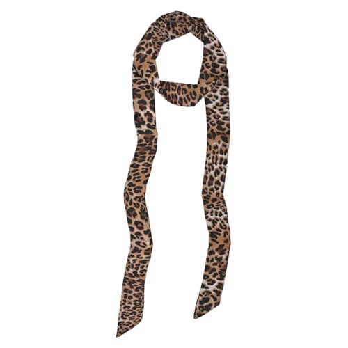 Leopard Print Skinny Scarf for Women Silk-Feel Hair Neck Neckerchief
