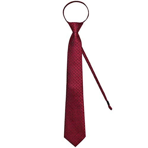 Image of DiBanGu Silk Zipper Ties for Men,Paisley Solid Plaid Pre-tied Tie and Pocket Square Cufflinks Set Formal Adjustable Necktie
