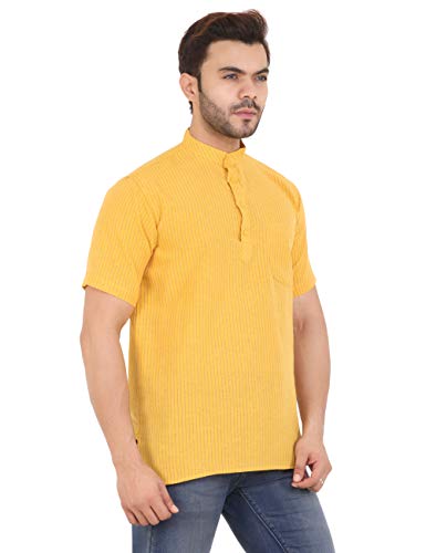 Image of LATEST CHIKAN Men's Cotton Regular Striped Short Kurta Half Sleeves - NP-SK-PNT