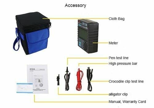 Insulation Resistance Meter Tester Insulation Resistance Test Instrument Digital AC/DC Voltmeter with Range 0.1MΩ to 400GΩ Max. Rated Voltage 5000V