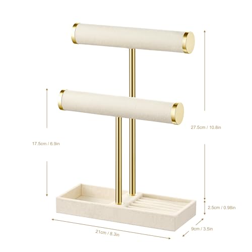image for bussdis 2 Tier Bracelet Holder Display - Detachable T Bar Beige Velvet