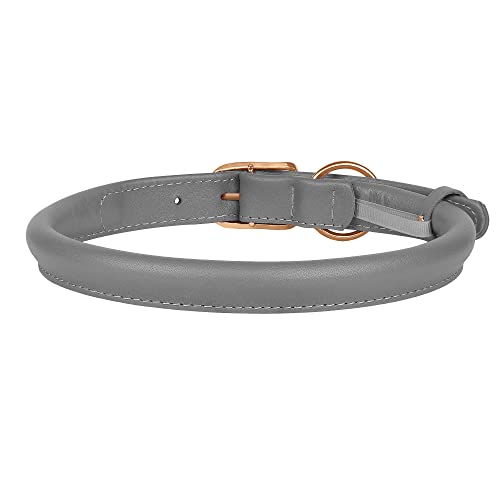 Murom Rolled Leather Dog Collar Durable Round Rope Pet Collars For Small Medium Large Dogs Puppy Pink Purple Green Red Brown Gray (11"-15" Neck Fit, Gray) #TOP7