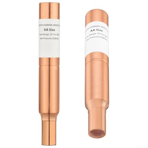 Pararrayos de martillo de agua para tubos de cobre o latón de 2 pulgadas, válvula de cámara de aire que absorbe los golpes para reducir el ruido de fontanería y proteger contra presión (2 piezas)