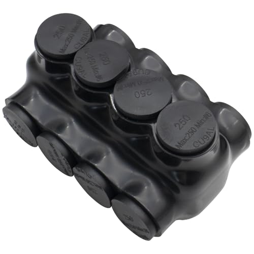 6AWG-250Kcmil Insulated 4 Port Inline Splice Connector Black Wire Connectors,Allen Hex 5/16" Insulated Cable Connectors Pre-Loaded Oxide Inhibitors,UL Listed(1pcs)