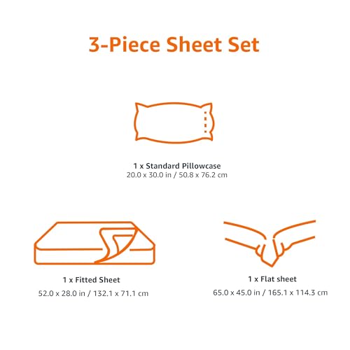 Image of Amazon Basics 3 Piece Bed Sheets Set, 100% Cotton Jersey, Includes Super Soft, Flat and Fitted Sheets, Pillowcase, Toddler, White, Solid