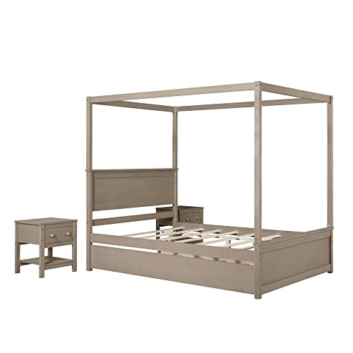 Full Size Canopy Bed With 2 Nightstands And Trundle,Wood Full Platform Bed With Headboard And Slat Support,Modern 4 Poster Panel Bed For Kids, Teens, Adults.no Box Spring Needed (Full, Light Brown) #TOP6