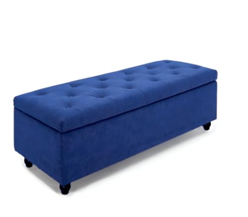 Image of LEGACY OF COMFORT Captain 2 Seater Sofa Ottoman Bench with Storage Velvet Fabric Ottoman Bench for Living Room Bedroom & Entryways (Blue)
