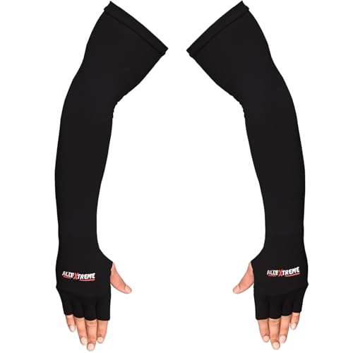 Image of Allextreme Full Arm Sleeves with Thumb for Riders UV Sun Protection Sweat Absorbing Quick Dry Hand Cover for Men & Women Sport Biking Hiking Cycling Running Protective Bike Riding Gear (Black, 1 Pair)