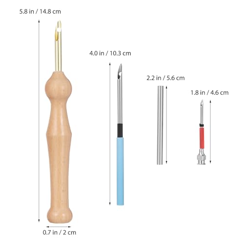 Image of VILLCASE Punch Needle Set for Embroidery with Wooden Handle Multiple Needle Sizes Craft Kit for Beginners and Adults Comfortable Grip Punch Tool for DIY Embroidery Projects