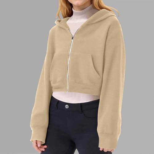 Hoodies for Teen Girls Cropped Long Sleeve Zip Up Jacket Hooded Sweatshirt Y2K Fall Casual Clothes with Pockets3