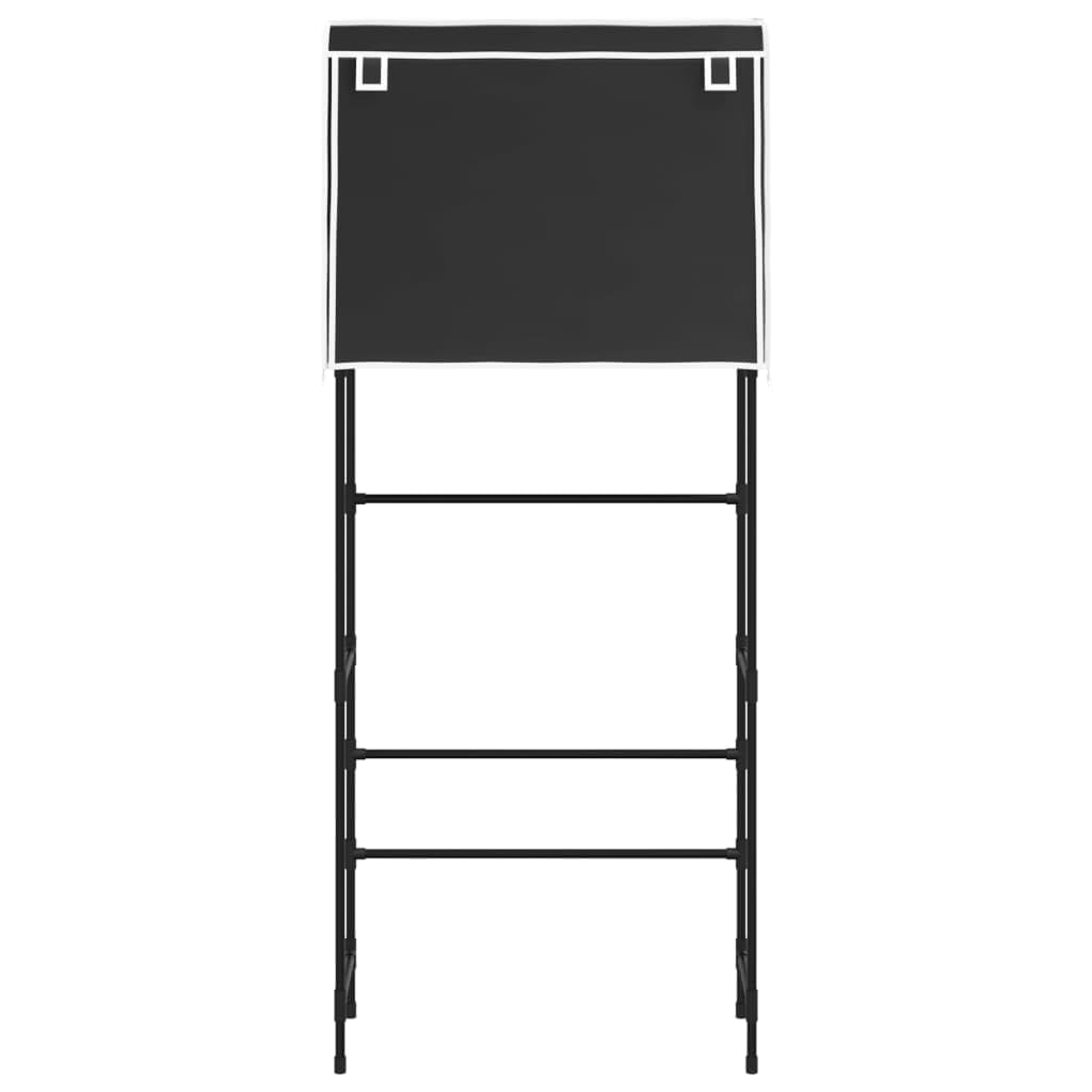 Regał na pralkę z 2 półkami i zasłoną z włókniny, regał łazienkowy nad pralką, stabilny regał stojący z żelaza, 71 x 29,5 x 170,5 cm, czarny