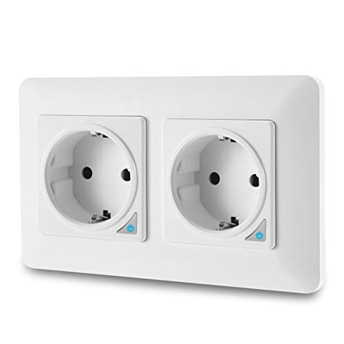TEEKAR Tomada dupla parede inteligente WiFi Alexa (não requer um Smart Plug), Smart Life Schuko tomada temporizador com controlo remoto, compatível com Alexa Echo, Google Home e IFTTT, moldura magnética