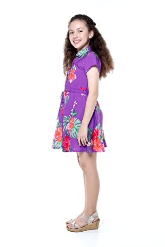 Girl Hawaiian Short Sleeve Shirt Dress with Tie in Pretty Tropical Orange3