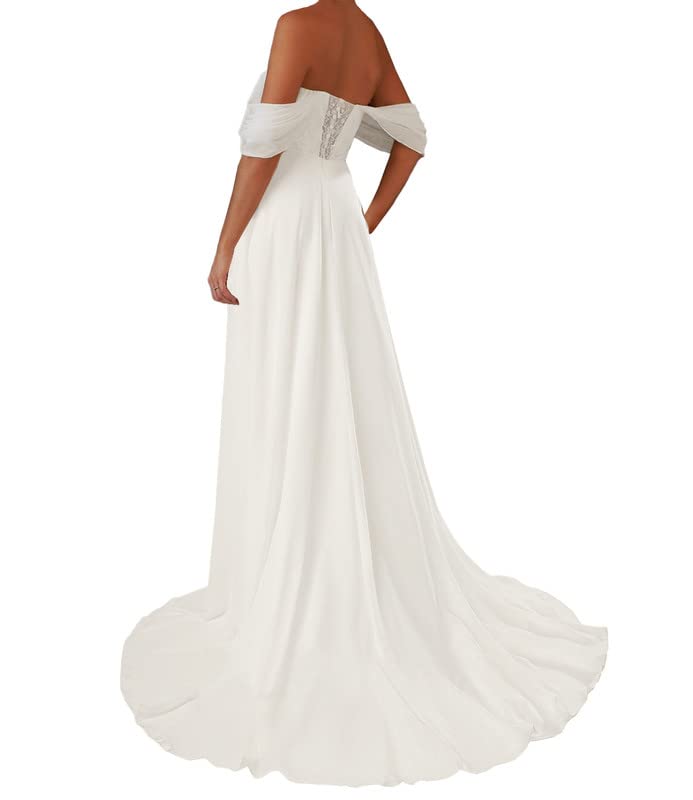 Vestido de Novia Sencillo Vestido de Fiesta de Bodas con Tirantes Abiertos, Blanco, 44