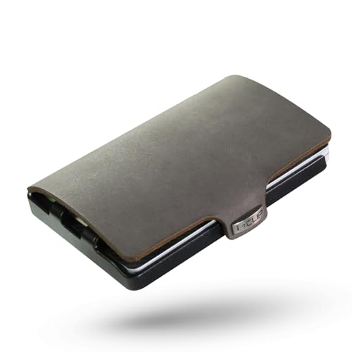 Image of I-CLIP Original Cardholder with Moneyclip -Smooth Leather Slim Wallet - Leather Wallet - Premium Wallet - Cardholder - Soft Touch Urban Grey