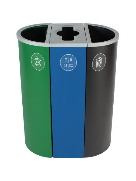Sturdy Essentials Spectrum Revo Trash and Recycling System Powder Coated Steel Used for Commercial Spaces, Businesses, Offices, Hotels, Apartments - Organic Waste + Mixed Recycling + Waste Slim Units