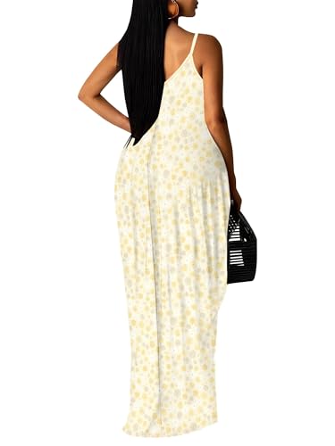 Image of Women Spaghetti Strap Maxi Dress with Pockets | Soft fabric relaxed fit sleeveless v neck with pockets for party and daily wear