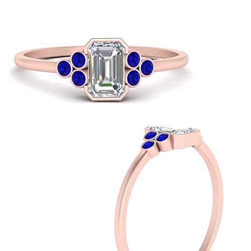 Image of Choose Your Gemstone Bezel Set Petite Diamond CZ Ring Rose Gold Plated Emerald Shape Petite Engagement Rings Everyday Jewelry Wedding Jewelry Handmade Gifts for Wife US Size 4 to 12