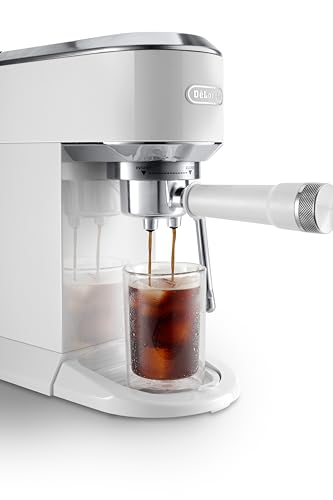 Image of De'Longhi Dedica Duo Cold Brew Espresso Machine with Milk Frother, 15 Bar Pressure, Original Italian Barista Style Coffee Maker, Make Espresso, Latte, Cappuccino & Ice Coffee, White, EC890WH