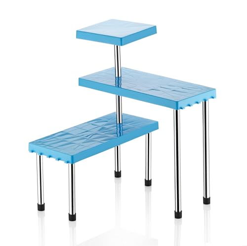 Image of Rack for Kitchen Storage, Corner Shelf for Kitchen, Organizer Rack, 3 Tier Spice, Oil Stand, Tabletop Adjustable Rack for Makeup, Office(Blue)