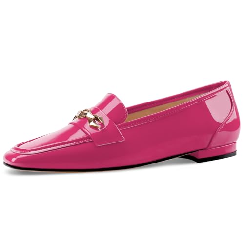 Image of Oh Mispares Womens Loafers Square Toe Low Heel Penny Loafers Fashion Comfortable Slip on Flats Casual Dressy Shoes for Women Work Office Patent Leather