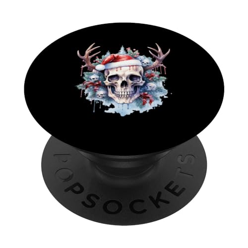 Frosty Celebration Skull Tee Christmas Matching Family Holid PopSockets Swappable PopGrip, Black