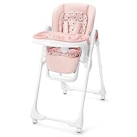 Babilous Foldable High Chair with Soft Cushion, High Chairs for Babies and Toddlers, Height Adjustable Feeding Chair, Adjustable Backrest and Footrest, Lockable Wheels, Star Pink