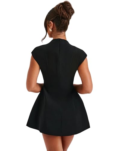 LuFeng Women's Summer Sexy Cap Sleeve Deep V Neck Zipper A-line Mini Dress Hollow Bodycon Night Out Party Dress2