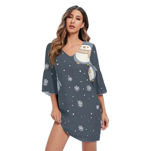 Robe bleue en mousseline avec motif pingouin pour vos sorties décontractées