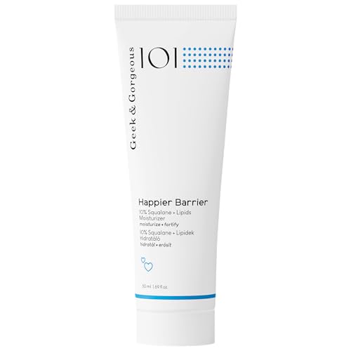 Geek & Gorgeous HAPPIER BARRIER - Crema nutritiva para la piel para una barrera sana y piel suave y sedosa, para pieles secas, normales y mixtas, tubo de 50 ml