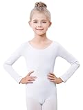 Kefiyis Ballettkleidung Mädchen Ballett Trikot Langarm Ballettanzug Baumwolle Ballett body Tanzbody Turnanzug Gymnastikanzug für Kinder Damen Größe 110-170 Weiß 140