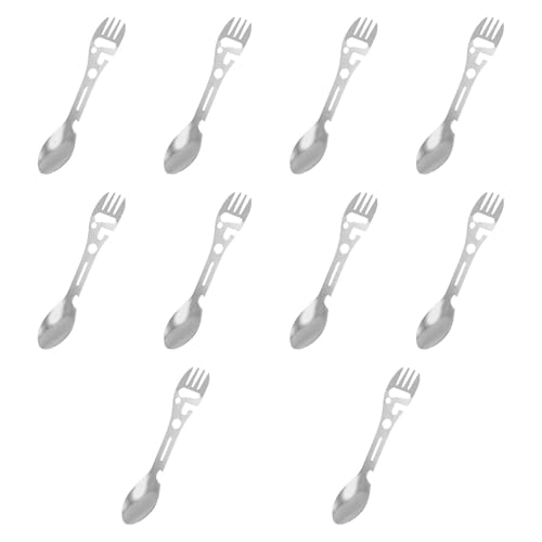 Menolana 10Pcs Multi Function Camping Spork Can/Bottle Opener Flatware Wrench Camping Utensils Fork & for Backpacking BBQ Travel, Silver