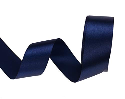 Image of ATRBB 25 Yards 1-1 /2 inch Navy Satin Ribbon for Gift Wrapping | Wedding, Bows, Colorfast Polyester Fabric Thick Ribbon for Bouquets Party Decor Crafts Handmade Flower DIY