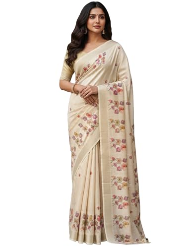 Image of AKHILAM Women's Cotton Silk Floral Printed Saree With Unstitched Blouse Piece (VAISHALI101 SU Parent)