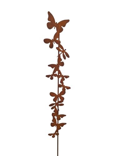 Bornhöft Gartenstecker Schmetterlinge, Edelrost Metall, 80 cm Höhe, 12 cm Breite, Gartendeko Wetterfester Beetstecker Gartendekoration für Beete und Pflanzen