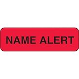 PDC Healthcare 59702039 Paper Label, Fluorescent Red Label with Black Text, 'Permanent Name Alert', 1.25' Width x 0.375' Length (Roll of 1000)