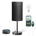 Fenmzee Touch Nightstand Lamp - Black, 3-Way Dimmable, USB A + C Charging, AC Outlet, 17.4inch Medium
