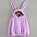 Bunny Ears Hoodie for Women Oversized Cute Kawaii Drop Shoulder Sweatshirt Fashion Long Sleeve Comfort Hooded Sweatshirt,Purple,Large