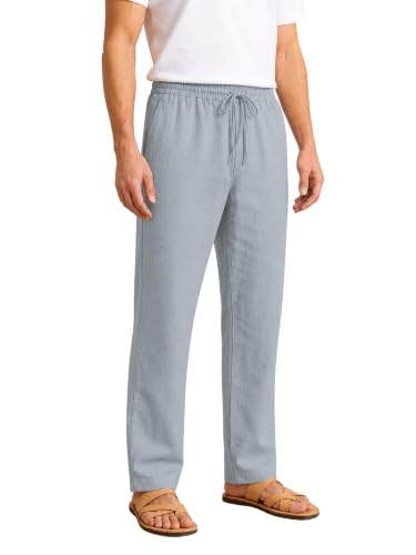 Image of TAGDO Cotton Linen Pants for Man | Lightweight & Breathable Fabric | Elastic with Drawstring | Straight Fit & One Side Zip Pocket | Casual, Holidays, Travel & Everyday Wear (2076)