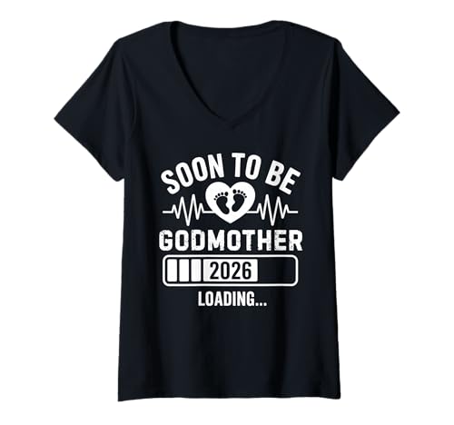 Womens Soon to Be Godmother Loading Pregnancy Announcement 1st Time V-Neck T-Shirt