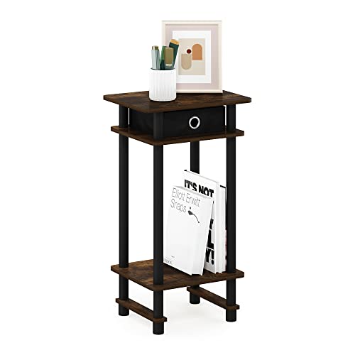 Image of Furinno Turn-N-Tube Tall End Side Night Stand /Bedside Table with Bin Drawer, 1-Pack, Amber Pine /Black /Black