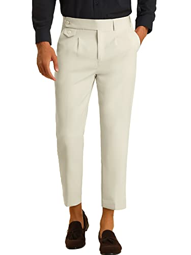 Lars Amadeus Cropped Dress Pants for Men's Pleated Front Slim Fit Solid Business Tapered Trousers
