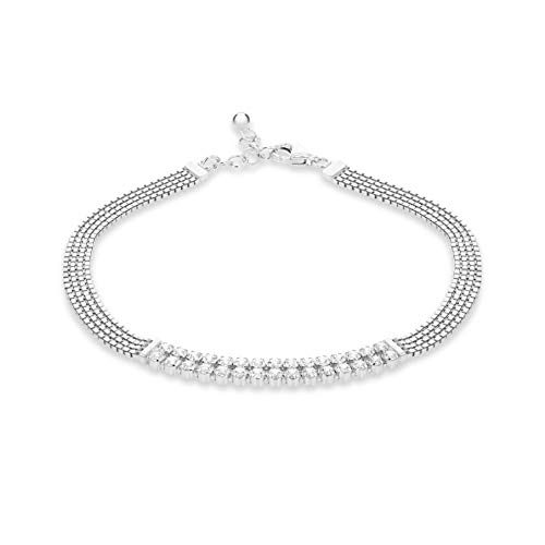 Bracelet chaîne en argent massif Tuscany Silver et zirconium éclatant pour femme
